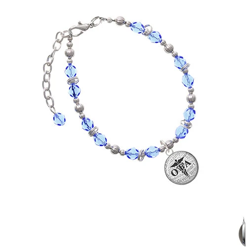 Silvertone Domed Black OTA Light Blue Beaded Bracelet