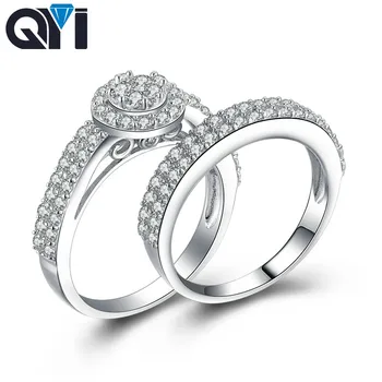 

QYI Luxury Ring Set 925 Solid Silver Simulated diamond Luxury Engagement Wedding Rings Women Gift Fashion Jewelry