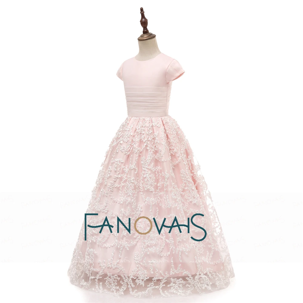 Розовые платья для девочек с цветочным узором 2018 A-Line голеностопного Длина для девочек вечерние свадебное платье Платья для церемонии