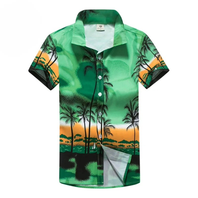 Мужская пляжная рубашка Aloha мужская гавайская рубашка с коротким рукавом с принтом пальмы летние быстросохнущие рубашки часть сёрфинга праздник - Цвет: Зеленый
