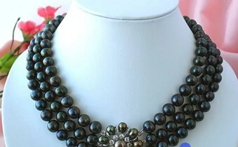 

HOT 001714 AAA 3ROW 10MM BLACK ROUND FW PEARL NECKLACE