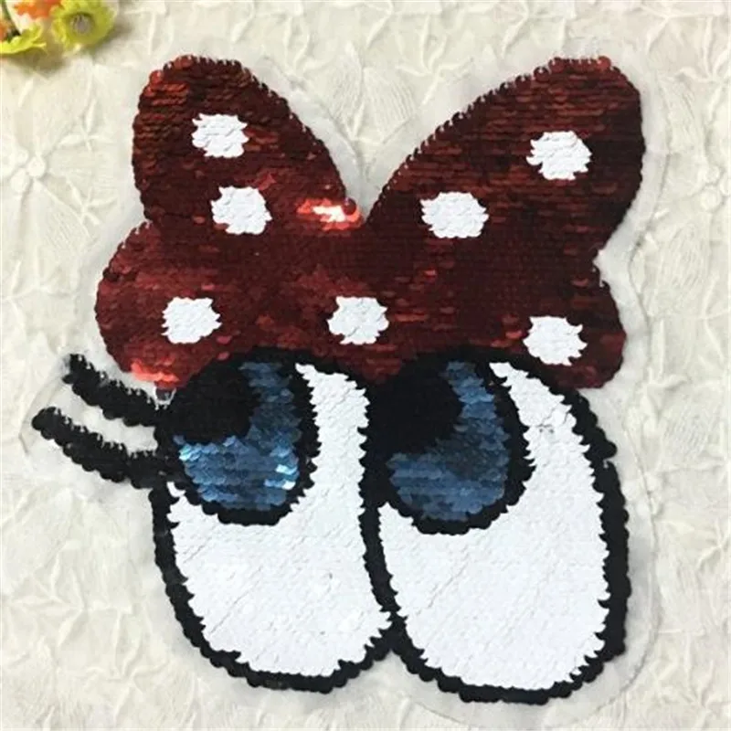 Free shipping patch up and down flip sided sequins 21cm cartoon dot bow eyes patches for clothing deal with it fabric clothes | Дом и сад