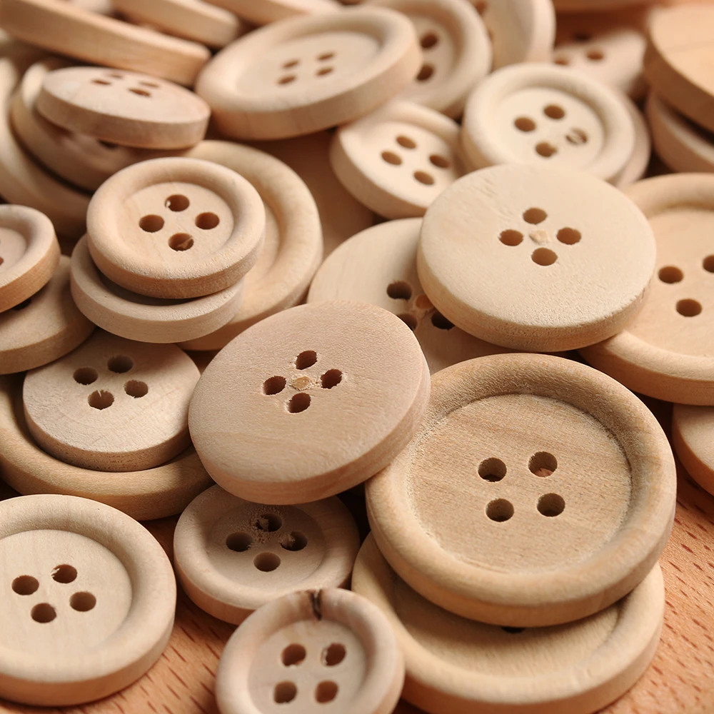 

50Pcs/set Mixed Wooden Buttons Natural Color Round 4-Holes Sewing Scrapbooking DIY Buttons Sewing Accessories Apparel Decoration