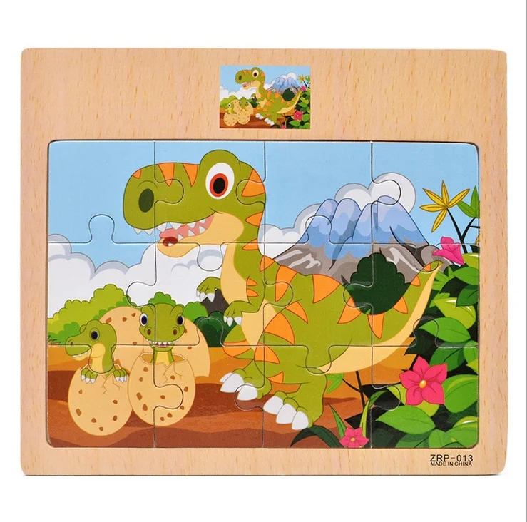 Hot Sale 12/9 PCS Puzzle Wooden Toys Kids Baby Wood Puzzles Cartoon Vehicle Animals Learning Educational Toys for Children Gift 32