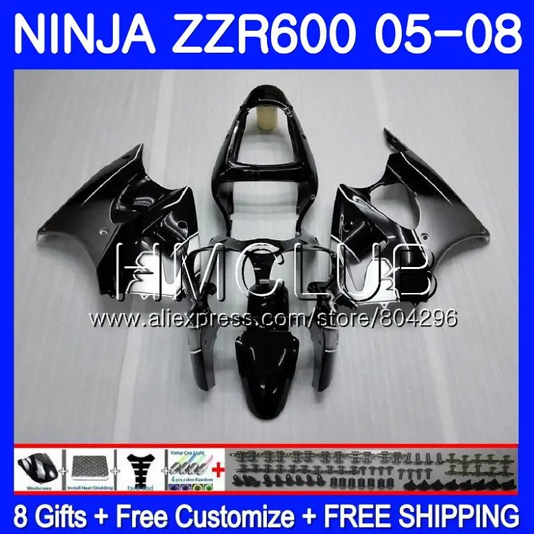 

Bodywork For KAWASAKI NINJA 600CC Silver black ZZR600 05 06 07 08 34HM.11 ZX600CC ZZR-600 ZZR 600 2005 2006 2007 2008 Fairings