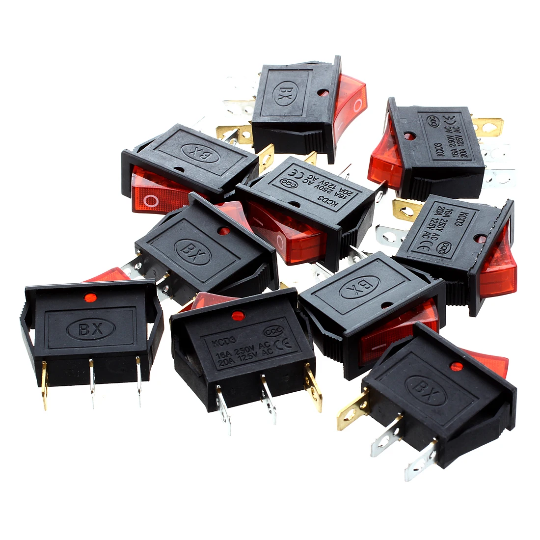 10 шт 3 Pin SPST красный неоновый светильник вкл/выкл кулисный переключатель AC 250V/10A