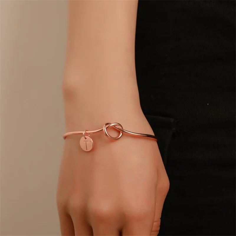 2019 ID Bracelets Silver Rose Color Letter Bangles Knot Charm Open Cuff Bangle Woman Personality Jewelry Gifts |