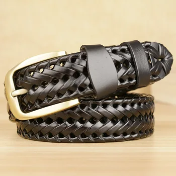 

Fashion casual pants leather pure hand knitted men belt jeans decorative leather belt punk luxury cinto masculino ceinture