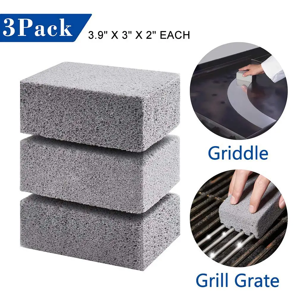 

3Pcs BBQ Cleaning Stone Non Slip Handheld Grill Quickly Cleaner Brick Barbecue Scraper Griddle Removing Stains Brush