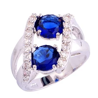 Women Men New Noble Round Cut Sapphire Quartz White Topaz For Gift Silver Ring Size 6 7 8 9 10 11 12 13 Wholesale Free Shipping