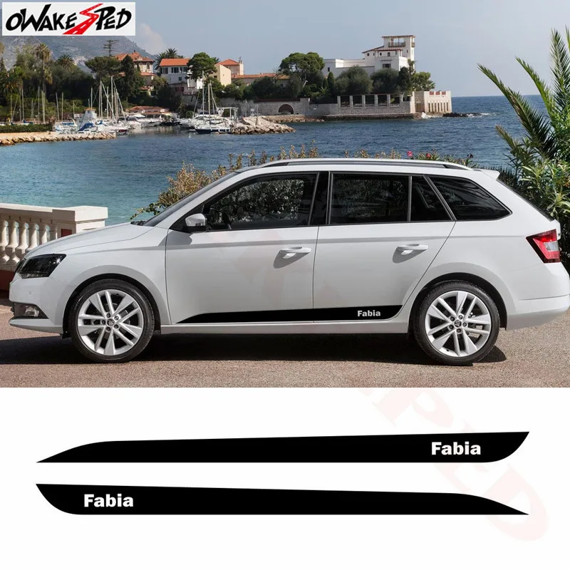 

2 PCS Fabia Car Side Stripes Side Skirts Graphics Vinyl Sticker Decals Racing Sport Car Stickers For Skoda Fabia Combi Monte