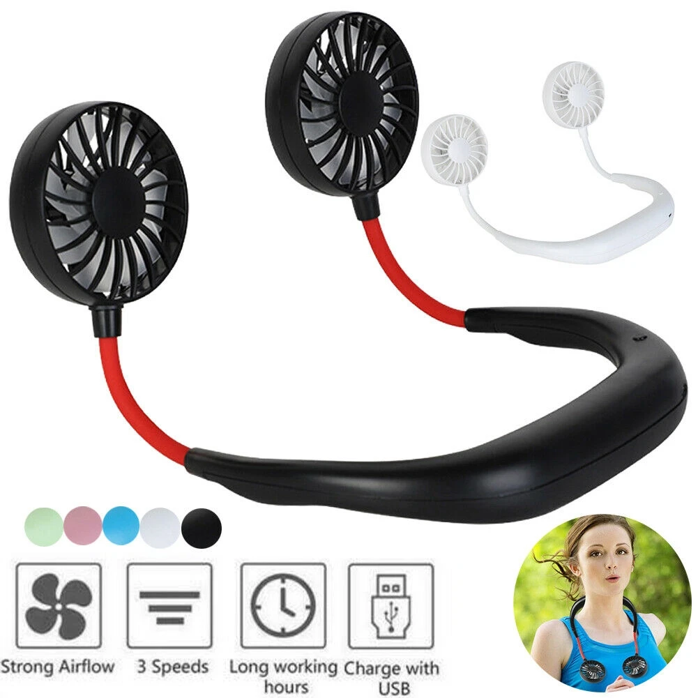 

USB Portable Fan Wearable Portable Hand Free Neckband Fan Personal Mini Neck Double Fans 3 Speed Adjustable for Home Office N30C