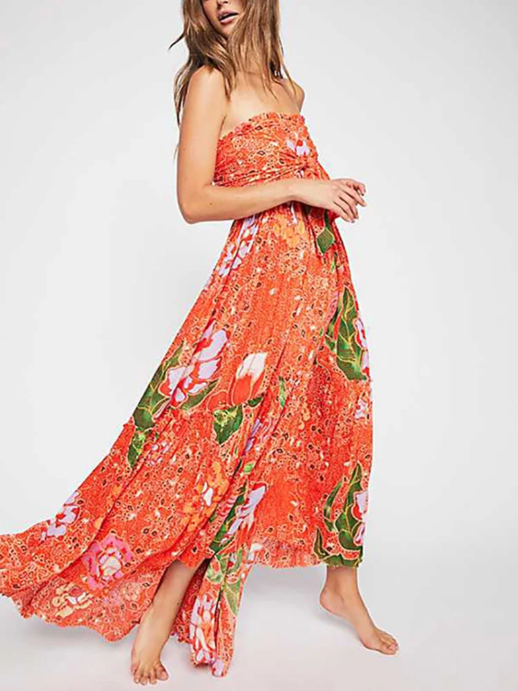 Gladiolus Boho Summer Women Dress Strapless Sexy Backless Floral Print Chiffon Maxi Dress Women 2019 Beach Long Ladies Dresses (24)