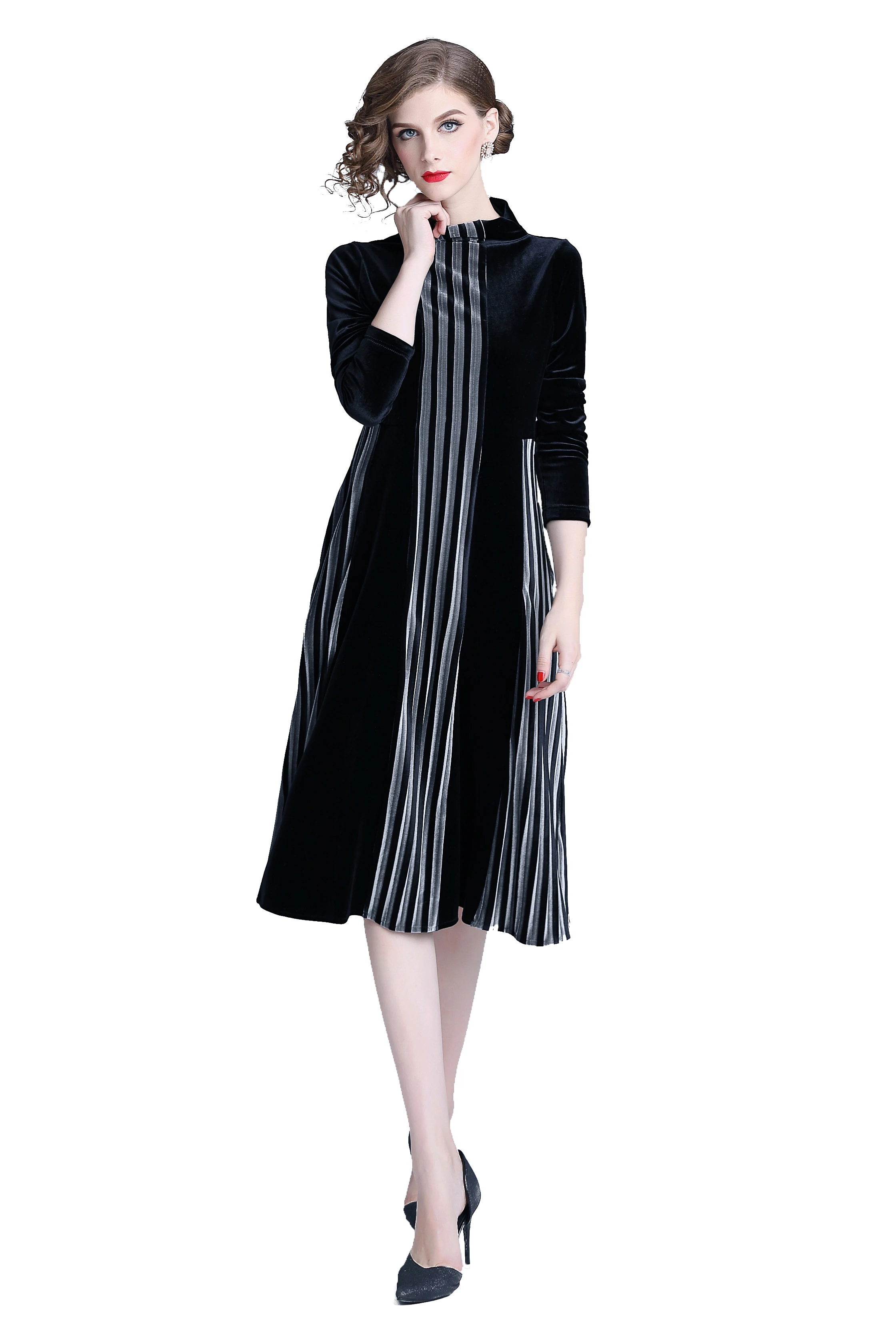 Vestido De terciopelo De manga larga negro De Invierno Ropa Invierno Mujer 2018 vestido De fiesta De rayas De cuello alto para Mujer Vestidos De Mujer K322 Vestido De terciopelo De manga larga negro De Invierno Ropa Invierno Mujer 2018 vestido De fiesta De rayas De cuello alto para Mujer Vestidos De Mujer K322