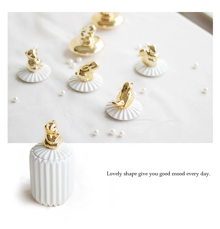 Dustproof With Lid Animal Cotton Swab Ceramic Jar Glass Containers White Desktop Jewelry Storage Tank Home Decoration Storage