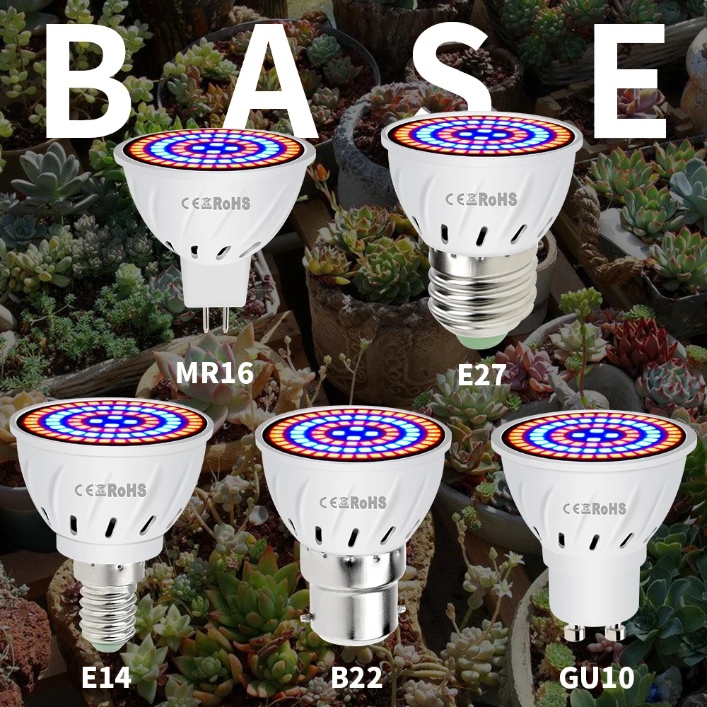 E14 полноспектральная Светодиодная лампа для растений E27 220 В, лампа для выращивания растений GU10, светодиодная лампа для выращивания
