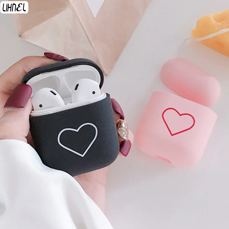 

Bags for Air Pods Romantic Pink Love Heart Matte Frosted PC Hard Case for Original Airpods 1 2 Wireless Bluetooth Earphone Cover