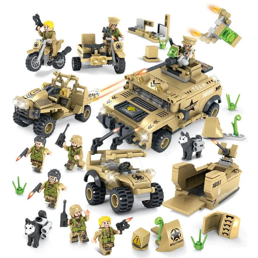 

313Pcs Military Army World War II WW2 Soldiers Motorcycle Armored Vehicle Building Blocks Bricks Gift Toys Compatible With Lego