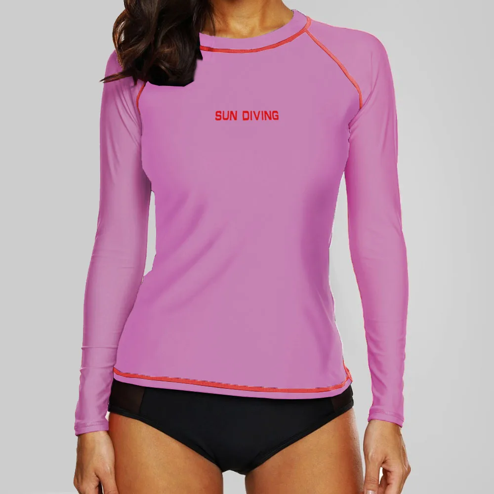 

Pink Women UPF50+ Rashguard Long Sleeves Surf Rash Guards Swimsuit New Female Running TShirts Surfing Tops Swimming Beach Wear