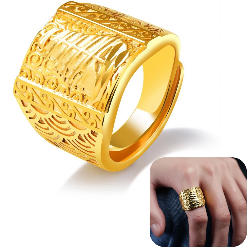 

Punk Rock Sailing Boat Men 's Ring Luxury Classic Copper Gold Color Finger Design Smooth Sailing Ring Adjustable Jewelry