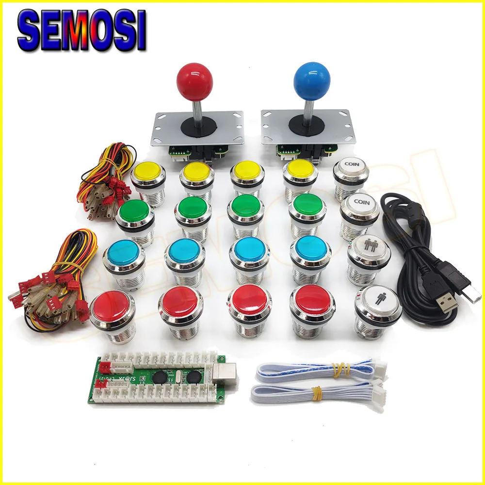 

Two Players Arcade DIY Kits Parts USB Encoder to PC 5 Pin Joystick + Chrome Plating LED Arcade Button For Raspberry Pi / SP3
