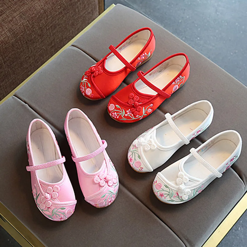 

Kids Baby Girls Embroidery Flower Ethnic Style casual Single Cloth Shoes Sandals Casual Flats Shoes Toddler Sole Anti-Slip Sanda