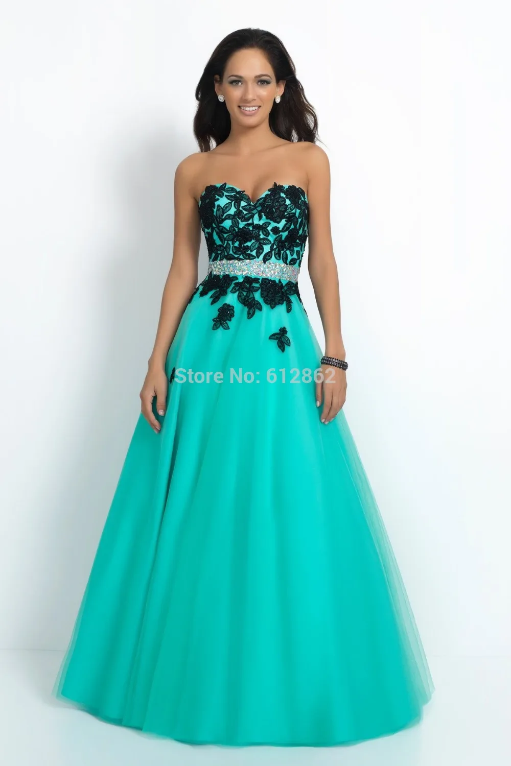 Strapless No Train Black  Lace  Aqua Blue  Wedding  Dresses  in 