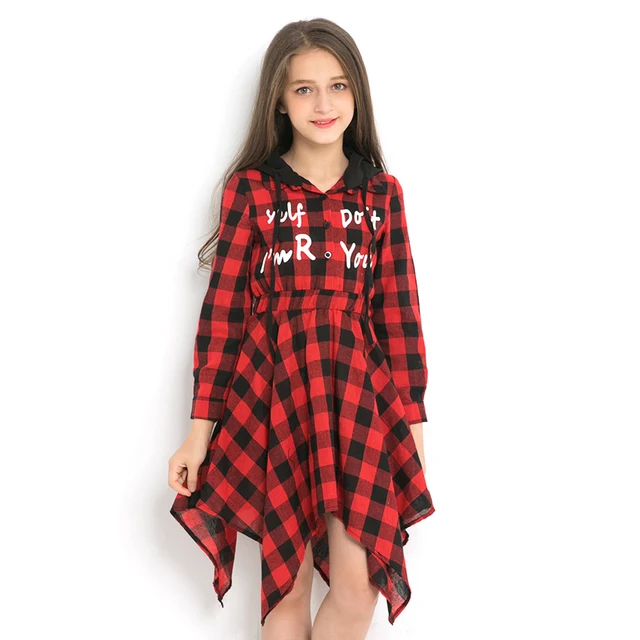 Big Girls Clothes 2018 Girl Long sleeve Dress Hooded Letter Print