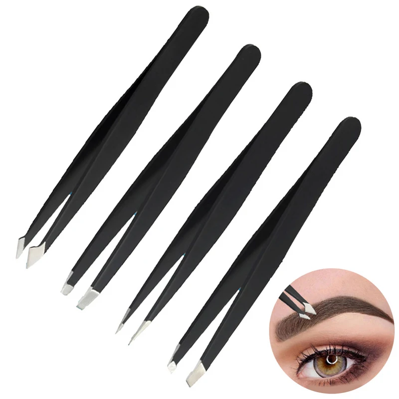 

4Pc Anti-static Stainless Steel Clip Cosmetic Eyebrow Pliers Removal Polished Professional Industrial Precision Straight Tweezer