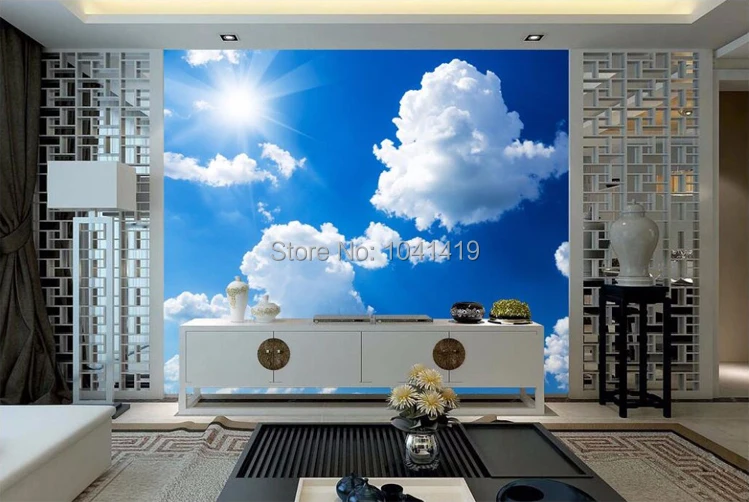 3D настенная пастырской пейзаж голубое небо и белые облака фото стена Бумага Гостиная диван фон Индивидуальные настенные Бумага росписи