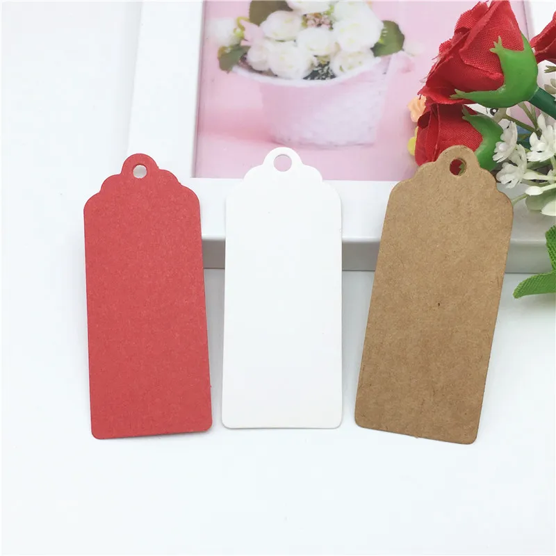 

Packaging 100Pcs/Lot Red/White/Kraft Craft Cardboard Card 6*2.5cm Handmade Birthday Gift Wrapping Hang Labels Cards