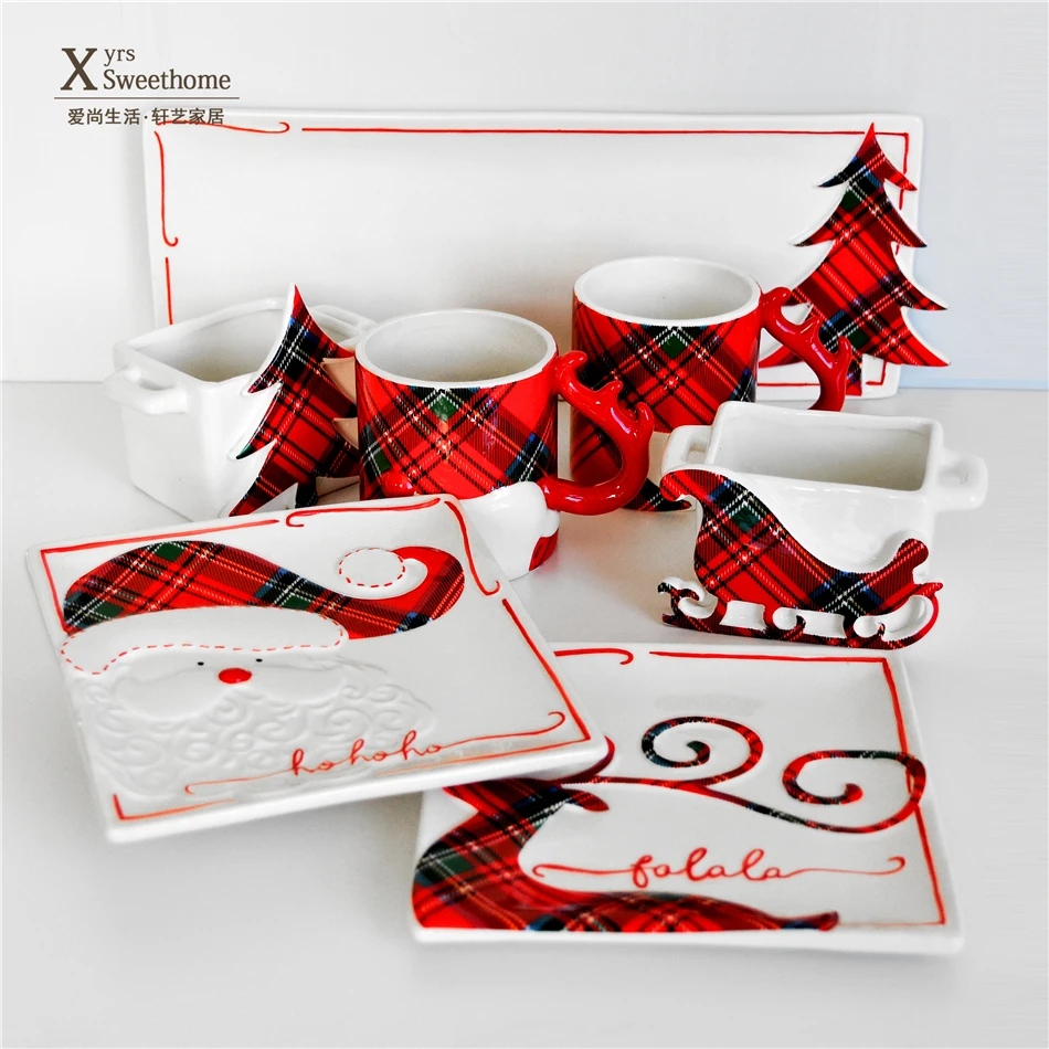 

Creative Reindeer Happy Christmas Dinnerware Set Breakfast Milk Cup Home Dining Ceramic Dish Christmas Tree Fish Plate