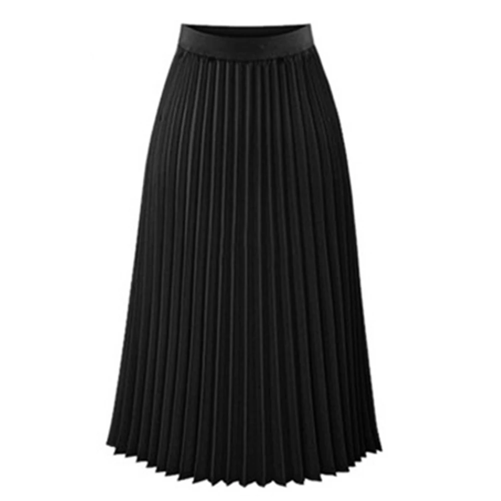 Женская длинная Плиссированная повседневная юбка с эластичным поясом, Расклешенная Юбка-миди с расклешенным подолом, KNG88 - Цвет: Черный
