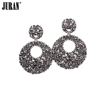 Shiny Hollow Round Crystal Big Dangle Earrings Unique Trendy Drops Earring for women Evening JURAN Statement Fashion Jewelry