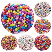 100 шт 6 мм Разноцветные акриловые Круглые бусины в виде цветов и точек для самодельных браслетов и ожерелья, аксессуары для ювелирных изделий