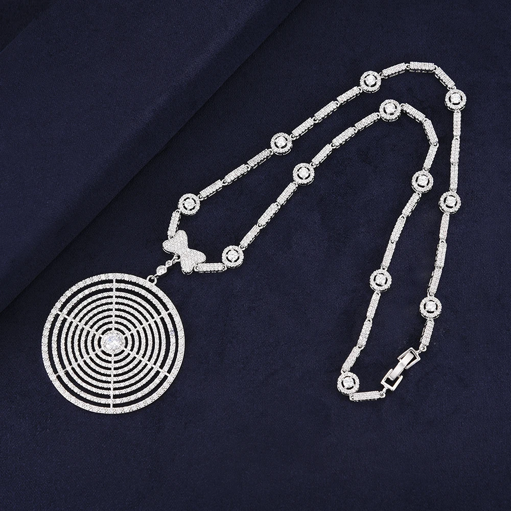 

Fashion Women Geometric Statement Pendant Jewelry Cubic Zirconia Inlaid Necklace Wedding Engagement Wear