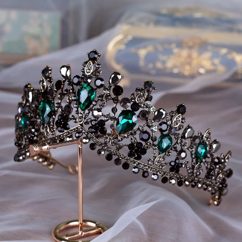 DIEZI барокко черный зеленый камень кристалл диадема в виде короны невесты повязка на голову для свадьбы свадебная диадема Королева Корона аксессуары для волос