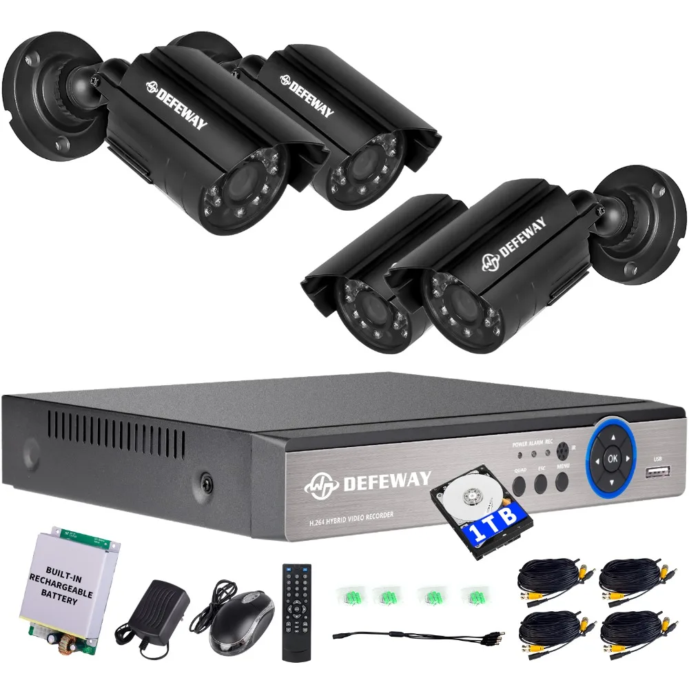 Камера видеонаблюдения DEFEWAY 1080N 4 канала 1 ТБ жесткий диск DVR шт. инфракрасная