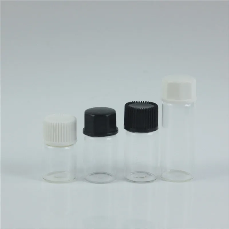 

50pcs/lot 1ML 2ML 3ML 5ML Empty Sample Essential Oil Bottles Small Clear Glass Sample Vials with orifice reducer cap lids
