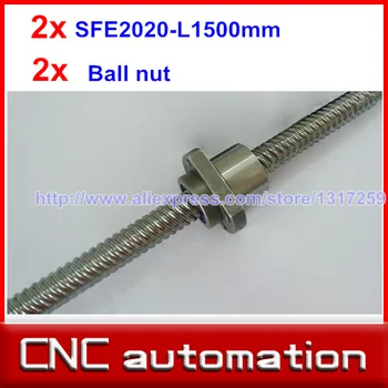 

2pcs Dia.=20mm Lead=20mm High lead ballscrew rail 2020 -L 1500mm ball screw with 2pcs ballnut for CNC Machining Tool X Y Z Table