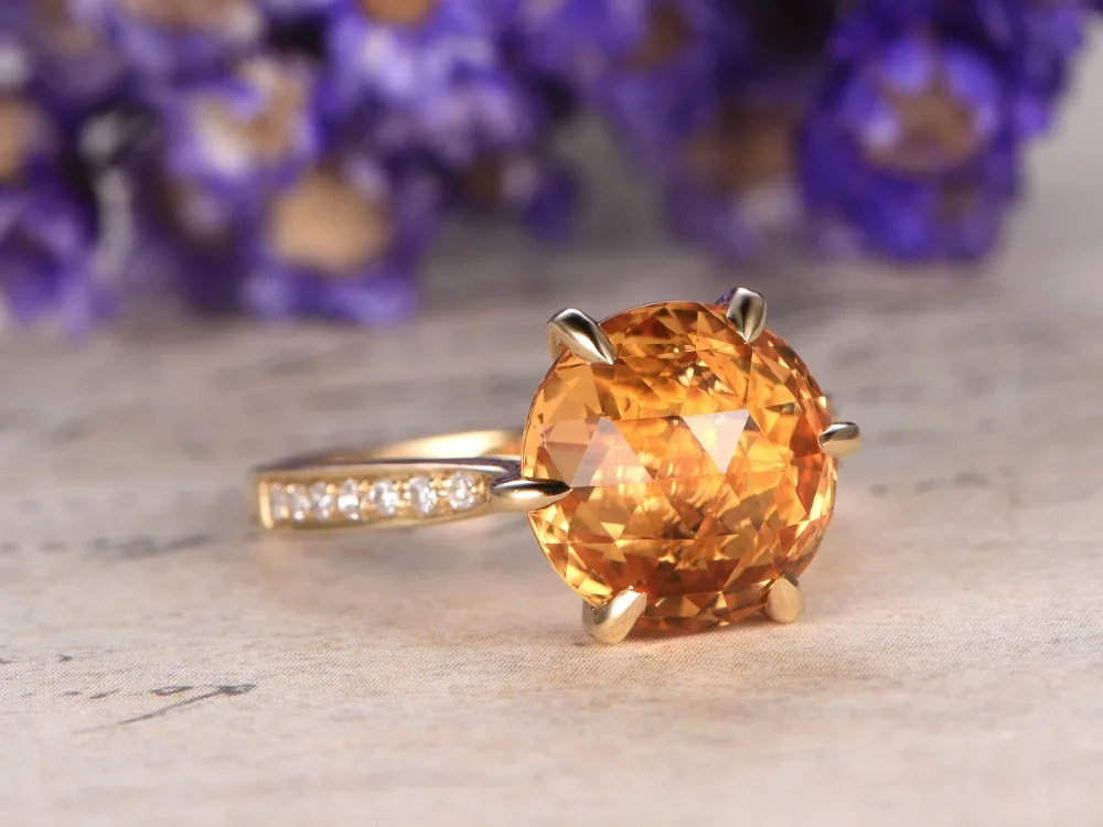 MYRAY 14k Yellow Gold Big Natural Round Citrine Gemstone Diamond Anniversary Party Ring Women Men Engagement Rings Mens | Украшения и
