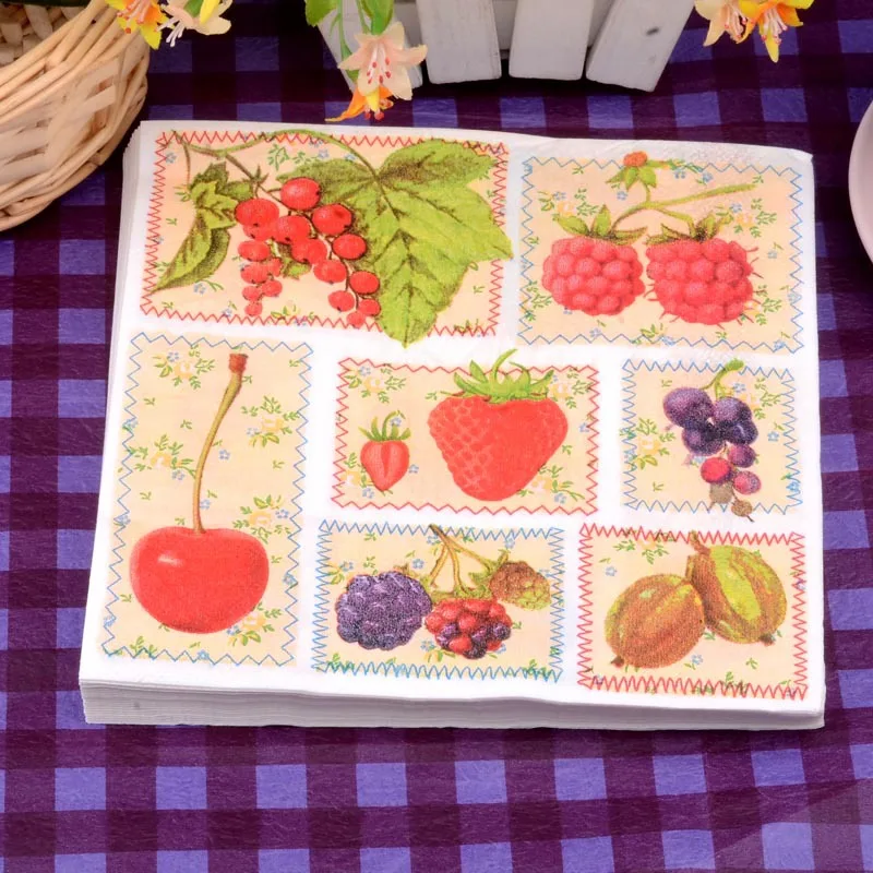 

20pcs Food-grade fruit food Paper Napkin Festive Party Tissue Strawberry cherry Napkin Supply Decoration