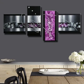 

handpainted 4 piece black white purple modern abstract oil paintings on canvas pictures for living room home decorations