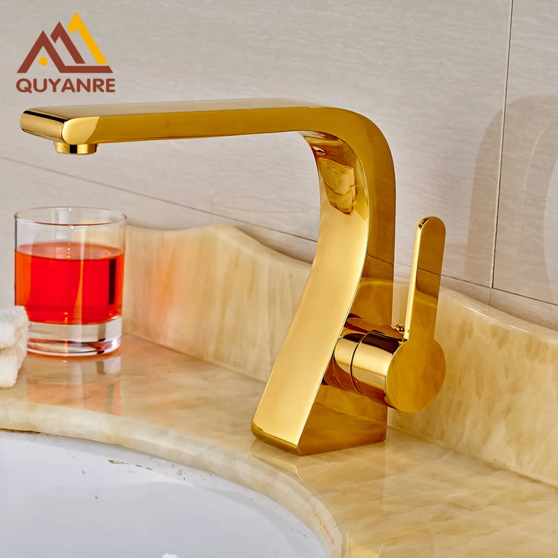Gold plated Basin Faucet Deck Mounted One Handle One Hole Bathroom Mixer Faucetbasin faucet
