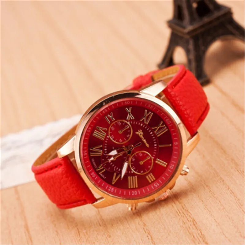 Luxury Brand Leather Quartz Watch Women Ladies Men Fashion Bracelet Wrist Watch Wristwatches Clock relogio feminino masculino - Цвет: red