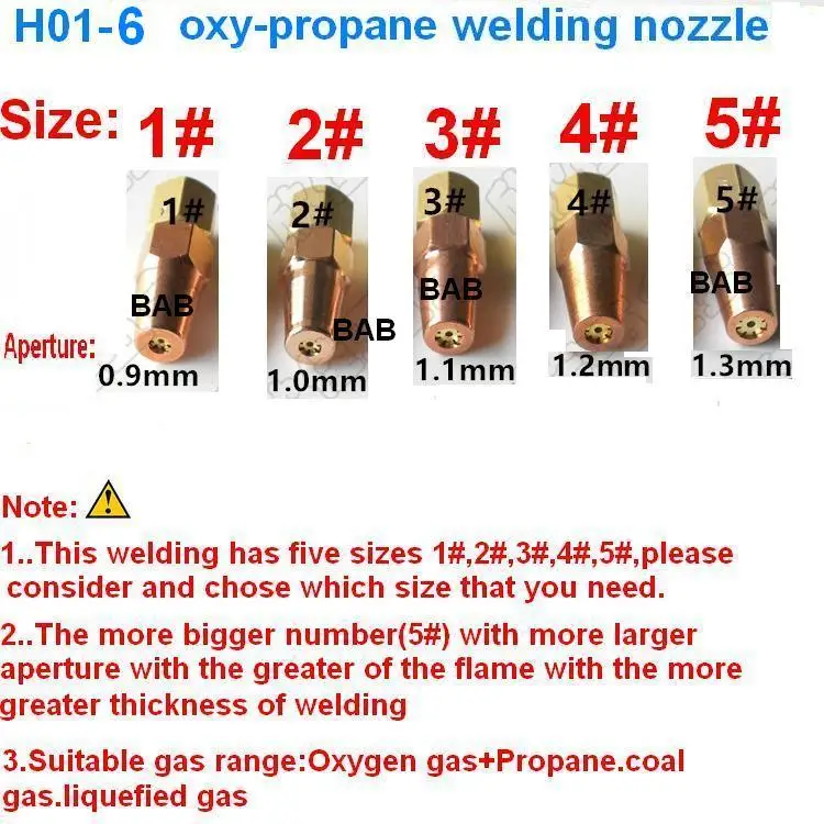 

5pcs/lot H01-6 oxygen propane welding nozzle/welding tip sizes of 1# 2# 3# 4# 5# for H01-6 welding torch