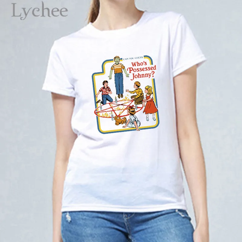 

Lychee Harajuku Devil Print Female T Shirts Top Tees Crew Neck Short Sleeve Loose Summer Spring Women T-shirts Top Tees