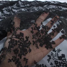 Винтажная кружевная ткань из органзы с цветочной вышивкой, для изготовления одежды, сделай сам, белый/черный, 5" в ширину