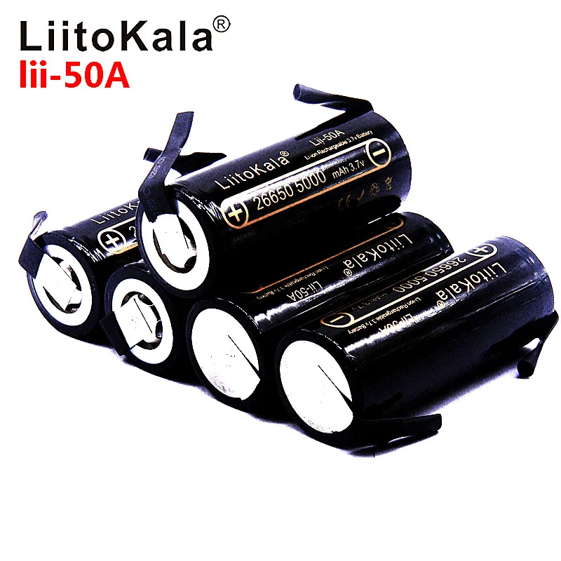 LiitoKala Lii-50A 26650 литиевая батарея 5000 mAh, 3,7 V 5000 mAh, аккумуляторная батарея 26650, подходит 26650-50A+ DIY никель sh