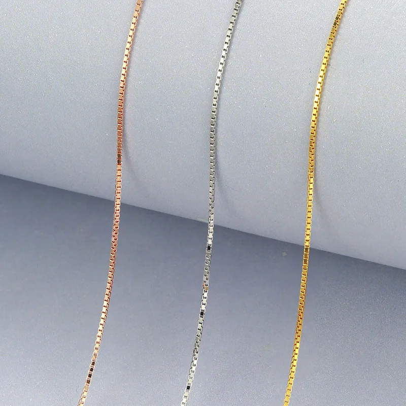 

0.7mm Solid Sterling Sliver Box Chain Necklace White Gold Yellow Gold Rose Gold Color Forever Brilliant